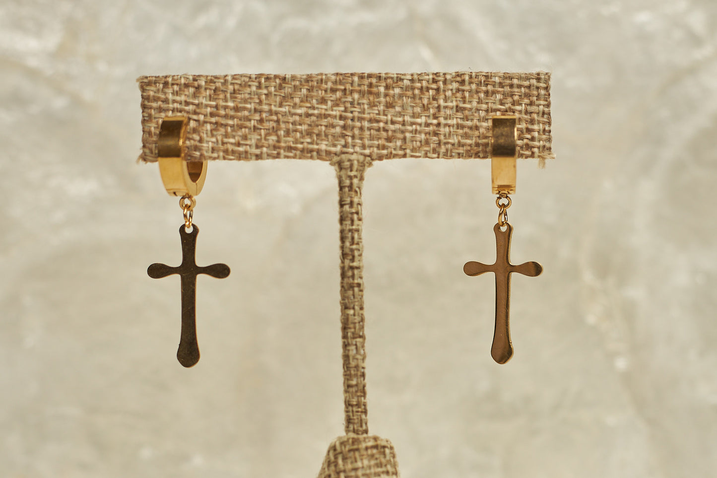 Long Cross Earrings - 18k Gold