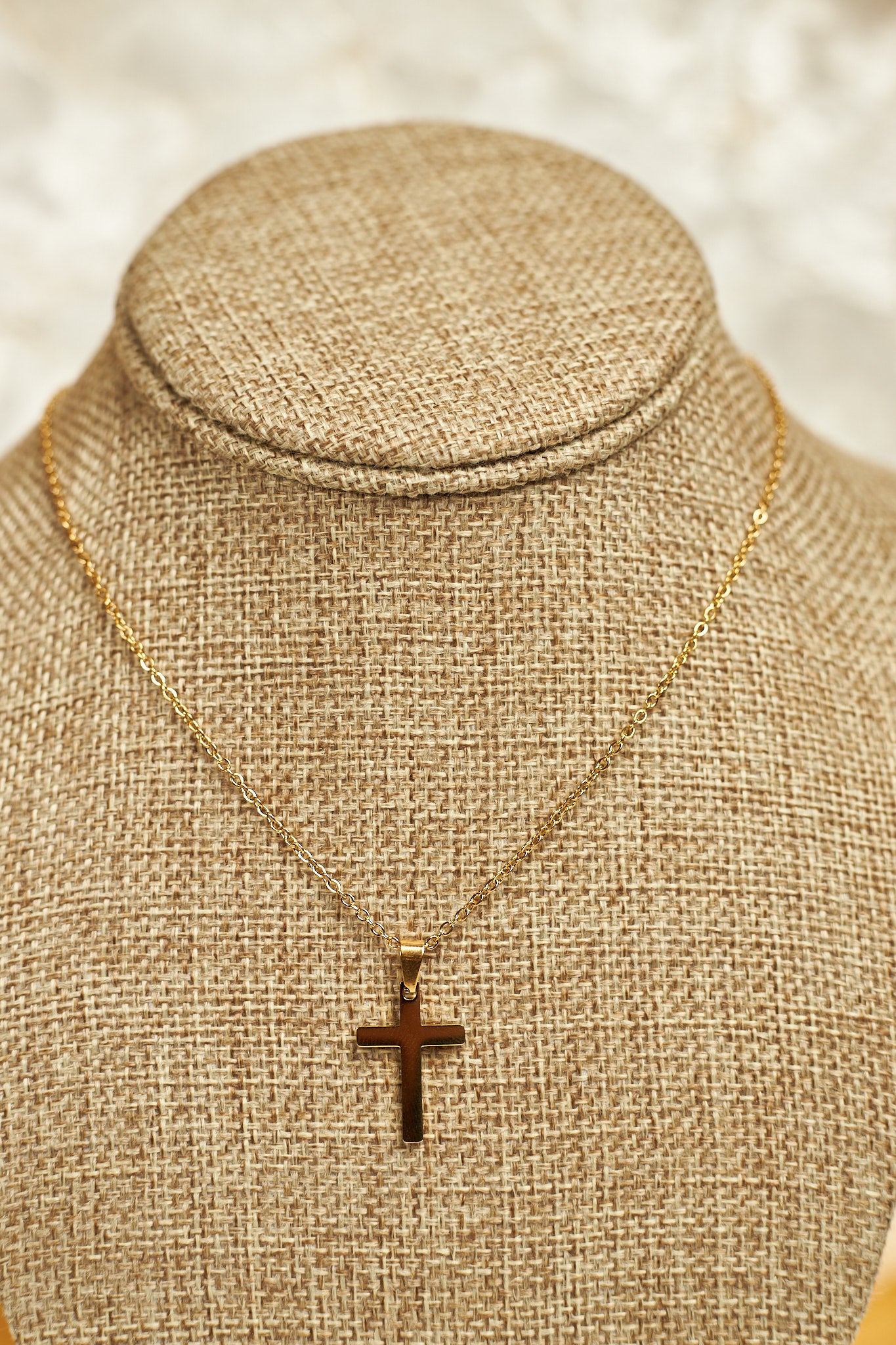 Stainless Steel Cross Necklace- 18K Gold