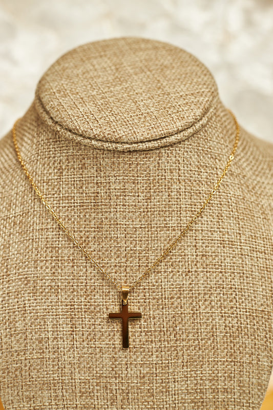 Stainless Steel Cross Necklace- 18K Gold